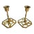 Chinoiserie Brass Candlesticks Asian Character Vintage Brass Candle Holders a Pair For Sale