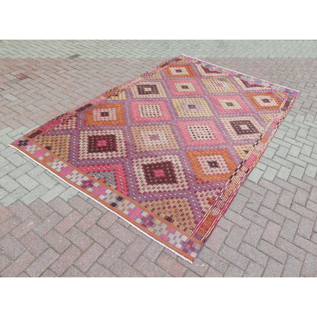 Mid 20th Century 60s Pink Colored Large Turkish Jijim Kilim Rug For Sale - Image 5 of 11