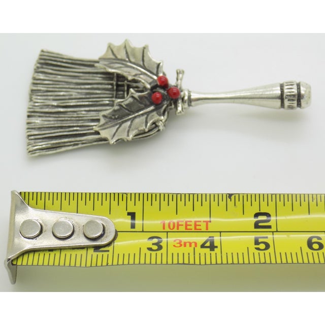 Vintage Italian Genuine Silver Christmas Lucky Broom Good Luck Holiday Miniature With Holly, Enameled Figurine Made in Tuscany For Sale - Image 12 of 12