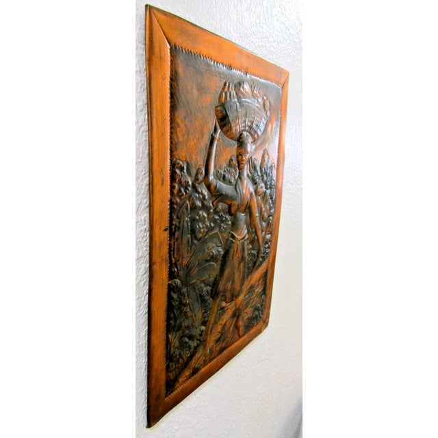 1950s 1950s High Relief Copper Repousse Wall Art of Woman With Basket by R. Mungal Trinidad For Sale - Image 5 of 8