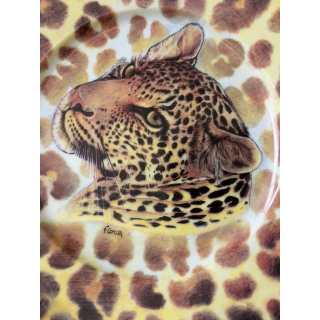 Ceramic Vintage I. Godinger 1855 Email De Limoges Leopard Safari Cabinet Plate by Fiorilli For Sale - Image 7 of 12