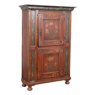 Original Hand Painted Swedish Pine Two Door Cupboard Cabinet Dated 1771 For Sale