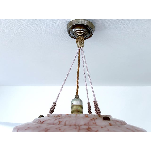 Art Deco Pendant Light in Pink and White Marble Glass, 1930s For Sale - Image 9 of 18