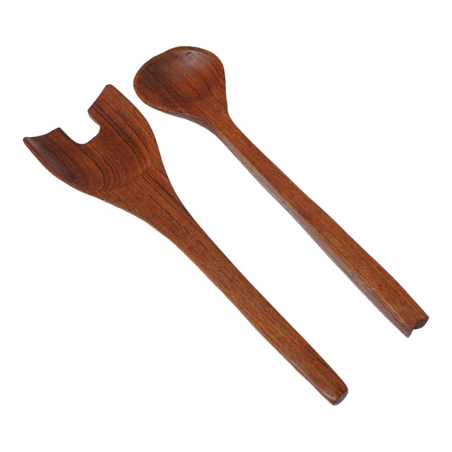 Mid-Century Modern Sculptural Teakwood Salad Tongs For Sale