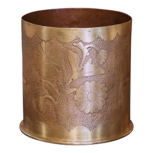 Early 20th Century German Trench Artillery Brass Shell Casing With Engraved Foliage Motifs
