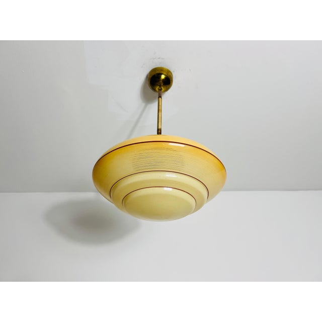 Art Deco Glass and Brass Ceiling Lamp, 1930s, Germany For Sale - Image 6 of 10