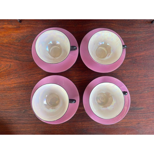 1930s Art Deco Pink & Black Lusterware Iridescent Tea/Coffee Set R W Bavaria - Set of 15 For Sale - Image 11 of 11