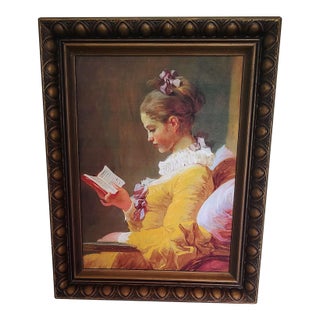 1960s "The Reader" Repro by Jean-Honore Fragonard in Antique Frame For Sale