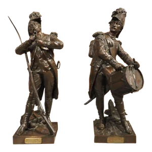 Pair of 19th Century French Bronze Soldiers, Before and After the Fight, H. Dumaige