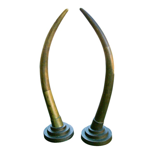 Circa 1970, Contemporary, Yellow, Bronze, Elephant Tusks a Pair