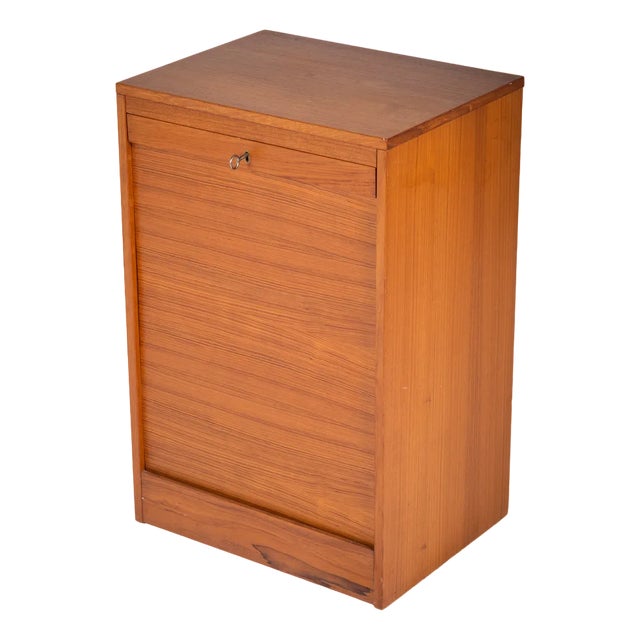 Danish Teak Tambour-Door Filing Cabinet, 1960s For Sale