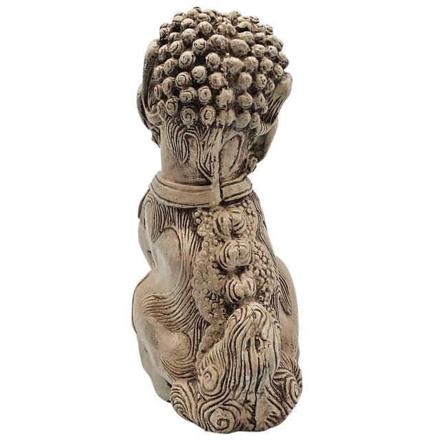 Mid 20th Century Mid-Century Chinese Guardian Lion Foo Dog Plaster Sculpture, 11-Inch For Sale - Image 5 of 11