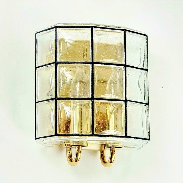 Stunning pair of mid-century modern glass wall lights/sconces from limburg, germany's leading glasswork, renowned for its...