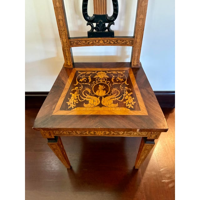 Fine Inlaid Marquetry Lyre-Back Side Chair, France, C. 1900 For Sale - Image 11 of 11