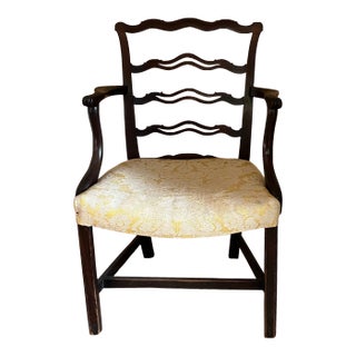 Antique Early 19th Century English George III Carved Mahogany Ribbon Back Arm Chair, Circa 1800 For Sale