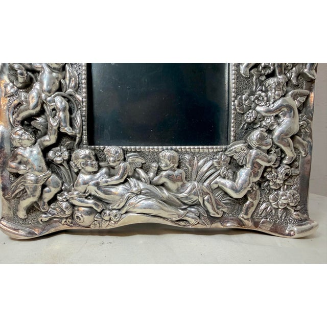 Vintage Ornate Sterling Silver 925 Figural Cherub Putti Picture Photograph Frame For Sale - Image 4 of 18