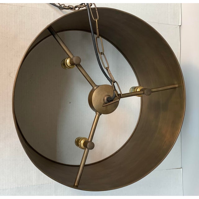 Burnished Brass Bronze Metal Drum Hanging Pendant Light For Sale In Richmond - Image 6 of 12