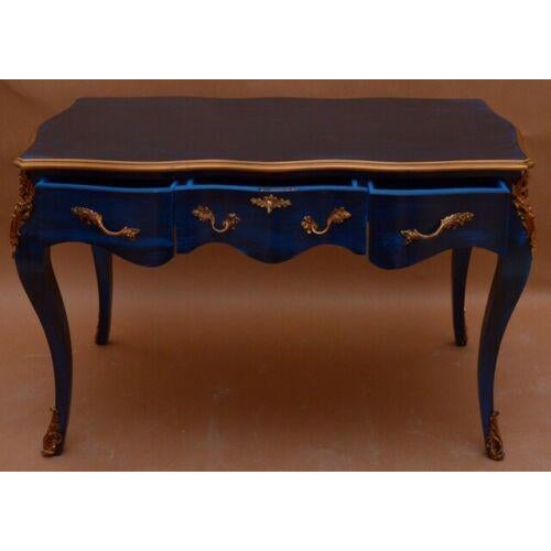 Fabulous Antique Style hand-crafted, hand-painted Blue with Gold Louis XV Style Desk, comes with 3 drawers with beautiful...