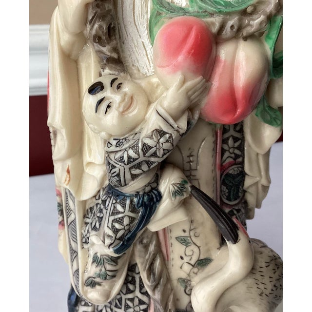 1980s Vintage Chinese Large Resin God of Longevity (Shoulao) Statue For Sale - Image 5 of 11