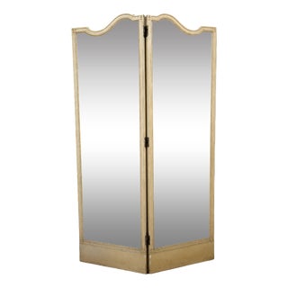 Two-Panel Screen in Cream Lacquered Wood and Beveled Mirrors, 1950s For Sale