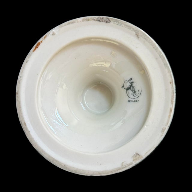 Ceramic Antique Belleek Hand-Painted Porcelain Vase, Marked For Sale - Image 7 of 8