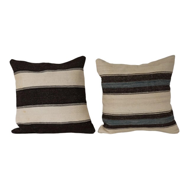 Turkish Hemp Kilim Pillow Cover - A Pair For Sale