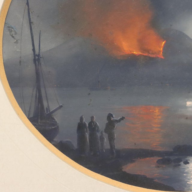 Night Eruption of Vesuvius, Gouache on Cardboard, Framed For Sale - Image 5 of 11