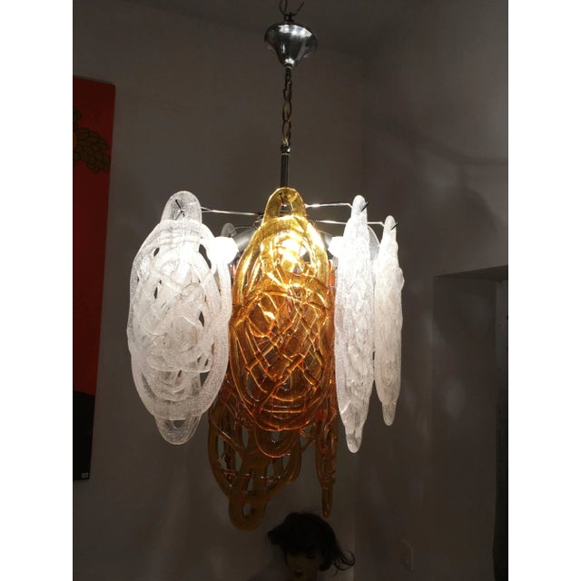 Mid-Century Modern Italian Brown and White Murano Glass Pendant Lamp, 1960s For Sale - Image 3 of 6