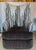 Original retail $7590, stylish Revelation Abstract Modern Chocolate Brown and Gray Hot Wing Wingback Swivel Chairs Pair,...
