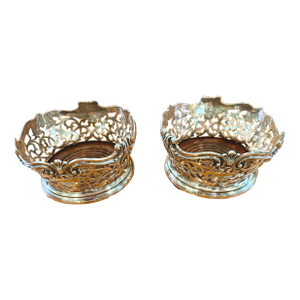 Pair of Antique Sterling Silver Wine Coasters