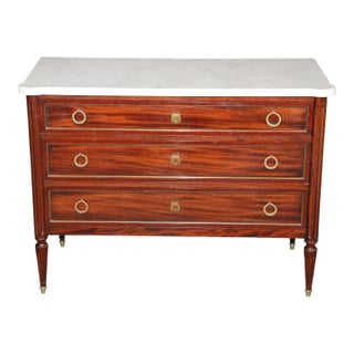 French Louis XVI Directoire Style Brass Mounted White Marble Top Commode For Sale