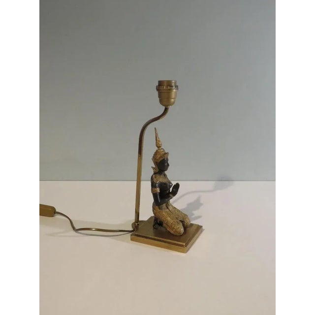 Beige Bronze Buddha Table Lamp with Oval Lampshade, 1960s-1970s For Sale - Image 8 of 10