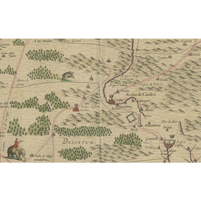 Paper Map of Sri Lanka or Ceylon with Cartouches from Plancius, 1638 For Sale - Image 7 of 9