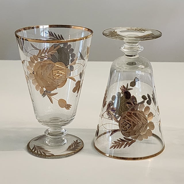 Mini Footed Tumbler Liqueur Cocktail Glasses Set of 10 Pieces Gold Encrusted Rose-Vine Pattern Circa 1960s This small size...