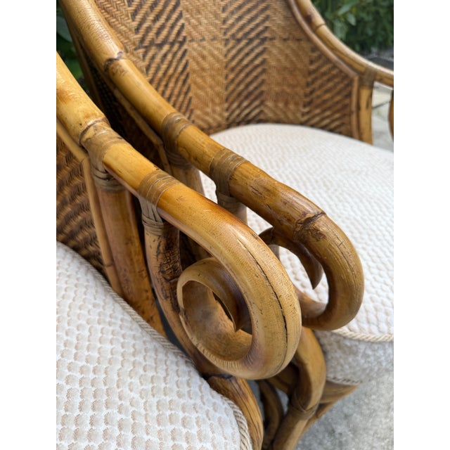 Vintage Henry Link Saint Andrews Scroll Arm Rattan Club Chairs - A Pair For Sale - Image 10 of 12