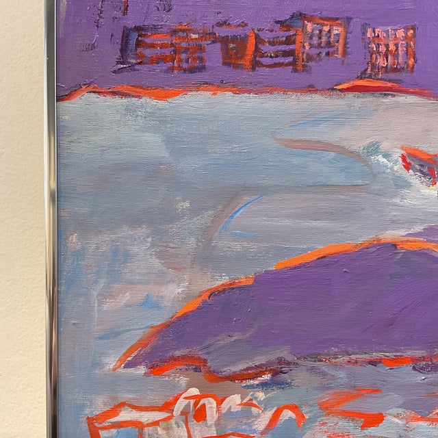 1970s Midcentury Modern Landscape Painting Purple Molly J Schiff Acapulco Sunset For Sale - Image 5 of 6