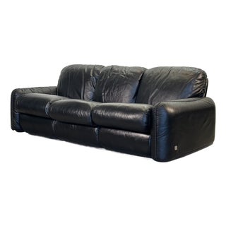Piumotto Sofa in Black Leather by Arrigo Arrigoni for Busnelli, 1970s For Sale