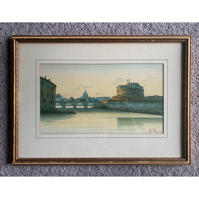 Vintage Framed Venetian Watercolor Painting For Sale In Philadelphia - Image 6 of 6