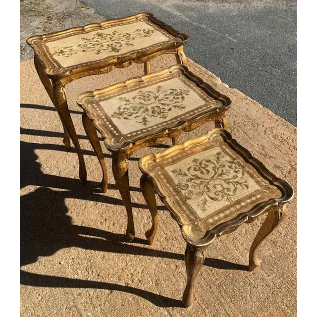 Gold Italian Gilt Tables Gilt and Painted - Set of Three For Sale - Image 8 of 9