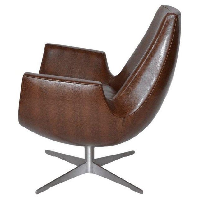 Animal Skin Pair of Mid-Century Brown Leather Chairs With Metal Base. Italy, 1970s For Sale - Image 7 of 7