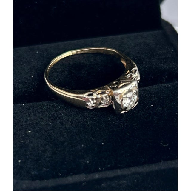 Edwardian Diamond & 14k Yellow Gold Ring Size 6.5 For Sale - Image 4 of 7