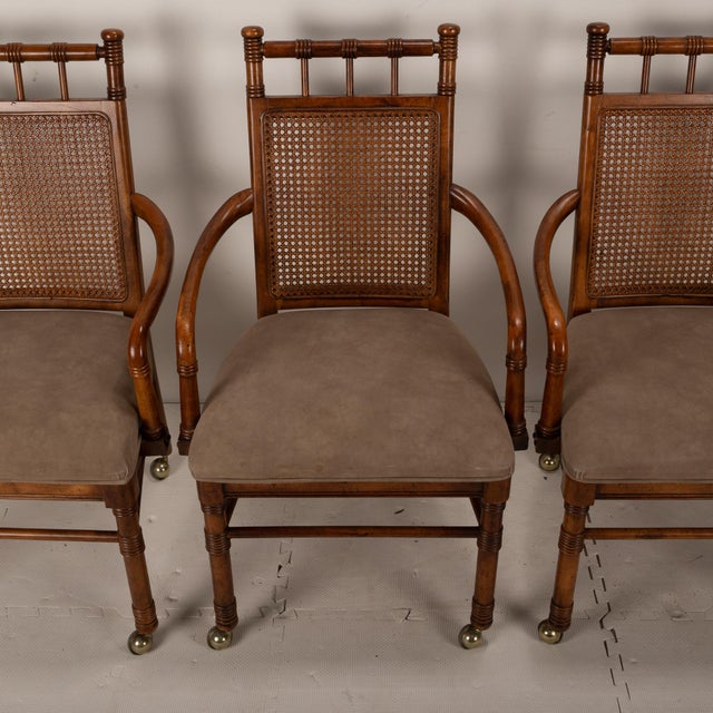 1970s Vintage Stanley Furniture Co. Faux Bamboo Cane Back Rolling Arm Chairs - Set of 4 For Sale In Tampa - Image 6 of 12