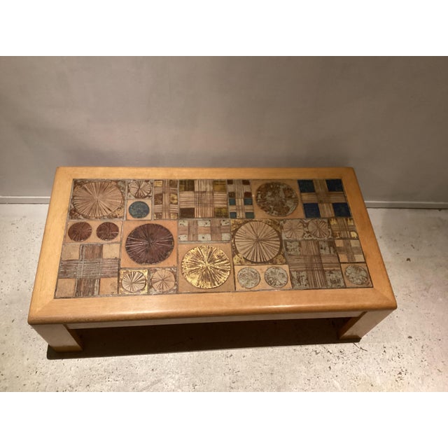 Mid-Century Modern Ceramic and Oak Coffee Table by Tue Poulsen for Haslev Mobelsnedkeri, Denmark, 1963 For Sale - Image 3 of 5