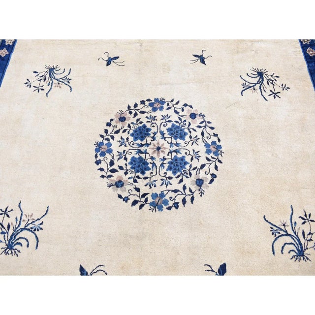 1900s Ivory Antique Chinese Peking Design Hand Knotted Wool Rug For Sale - Image 10 of 11