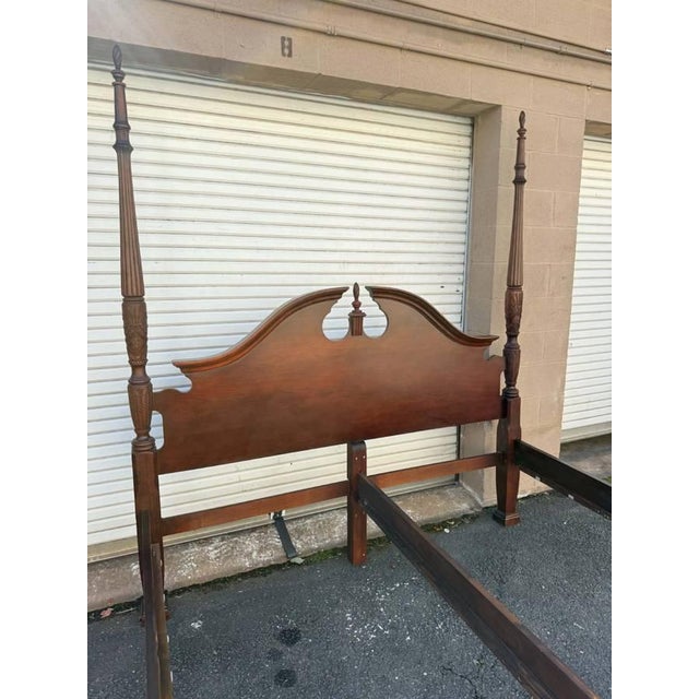Vintage George Style Cherry Rice Carved Four Poster Cali King Bed Frame. For Sale - Image 13 of 16