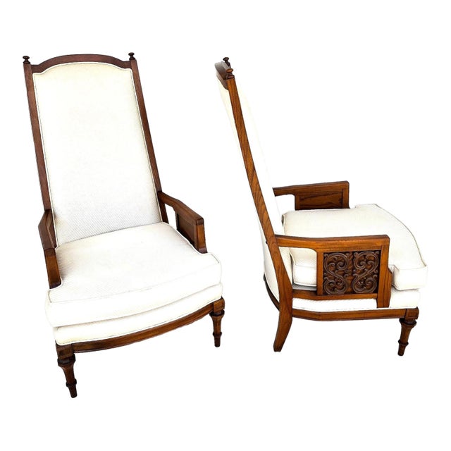 Vintage 1960s Italian Hollywood Regency High Back Lounge Armchairs Pair For Sale