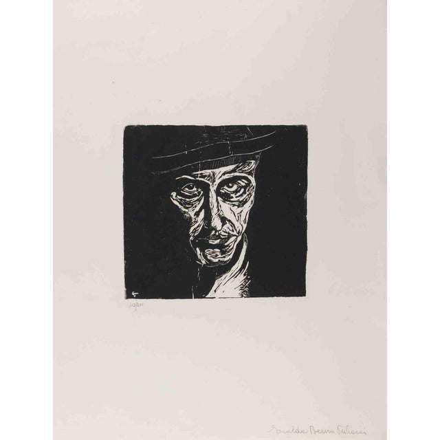Portrait is an woodcut print realized after Giuseppe Viviani (1989-1965). Hand signed with pencil "Erolda Benso Viviani"...