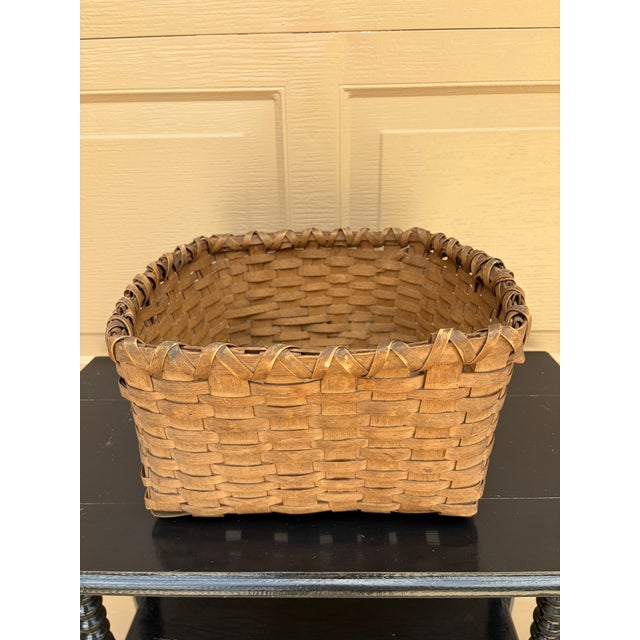 Antique American Splint Oak Square Basket, Late 19th Century For Sale - Image 9 of 12