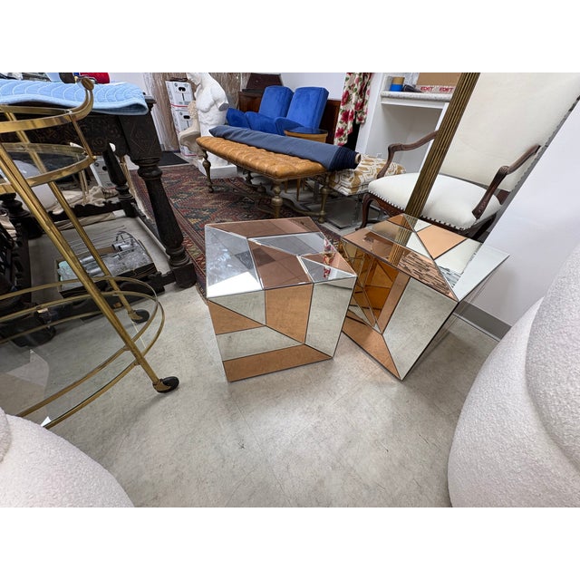 1980s Pair of French Modern Mirrored Cube Tables For Sale - Image 11 of 12