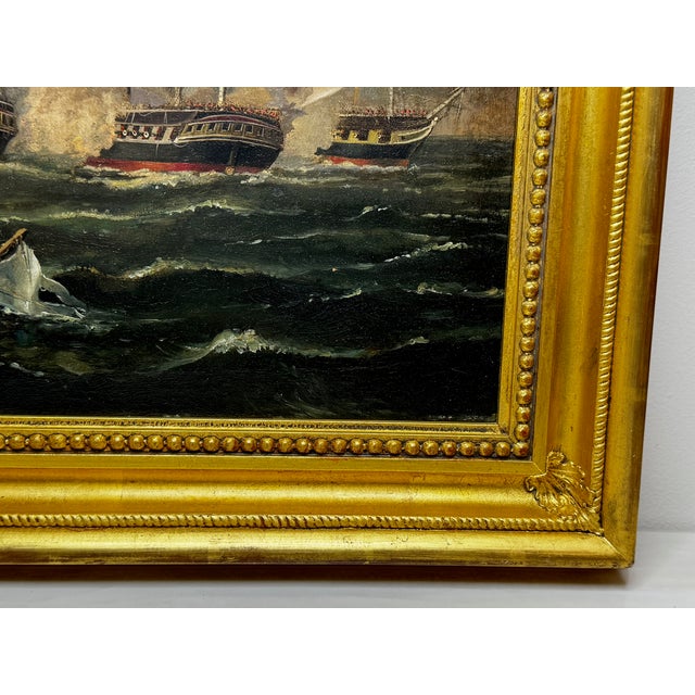 War of 1812 Marine Sea Battle Oil Painting — Old Ironsides Uss Constitution Captures HMS Cyane & HMS Levant, English School c.1830 Framed For Sale - Image 4 of 18